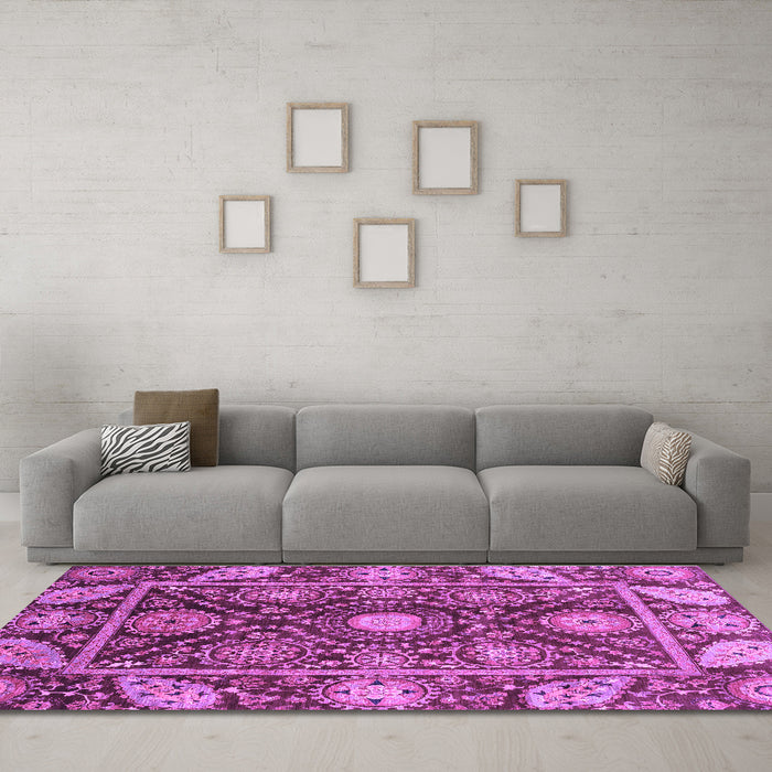 Machine Washable Oriental Purple Traditional Area Rugs in a Living Room, wshabs3902pur