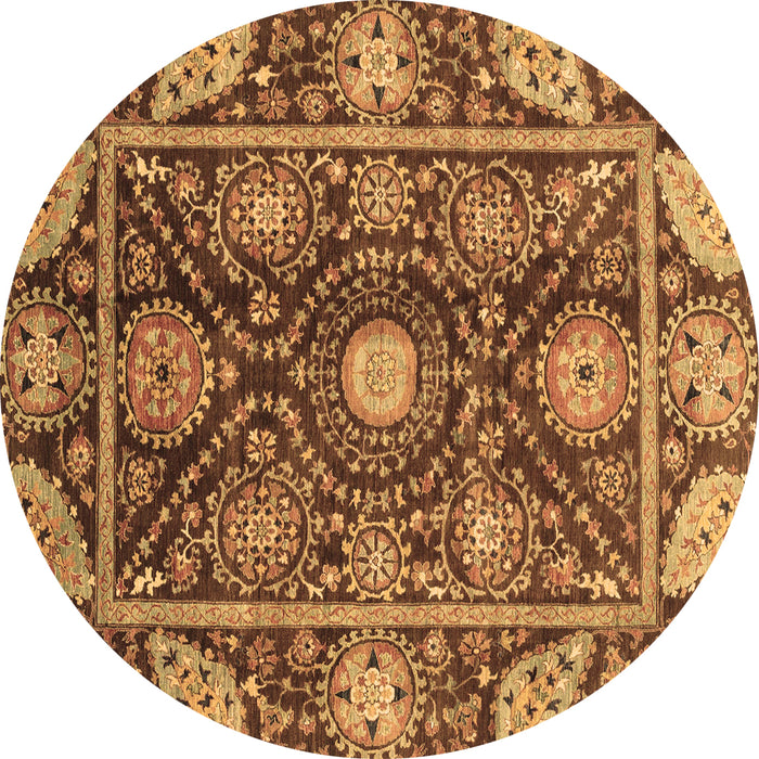 Round Oriental Brown Traditional Rug, abs3902brn
