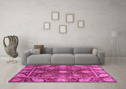 Machine Washable Oriental Pink Traditional Rug in a Living Room, wshabs3902pnk