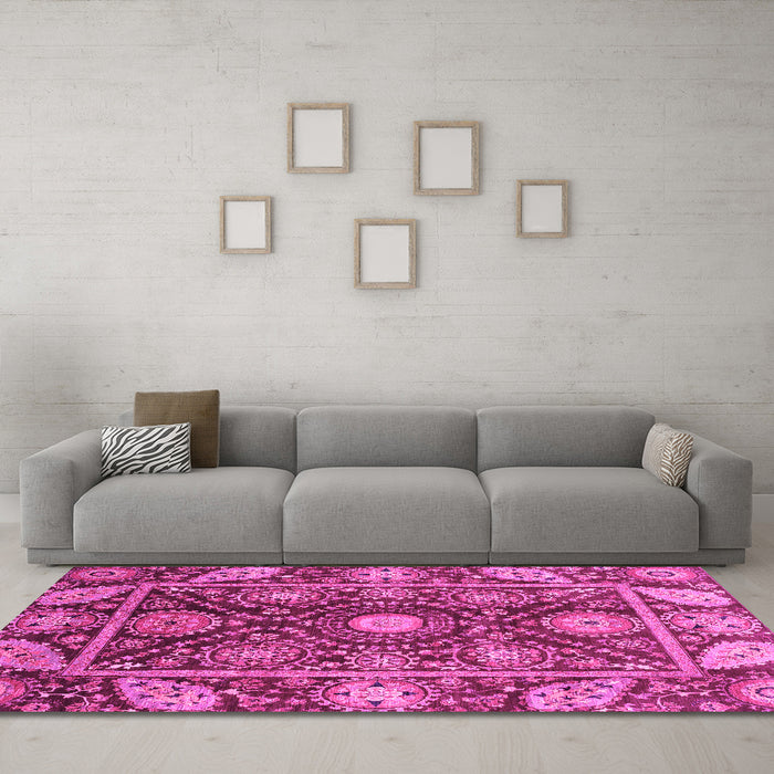 Machine Washable Oriental Pink Traditional Rug in a Living Room, wshabs3902pnk