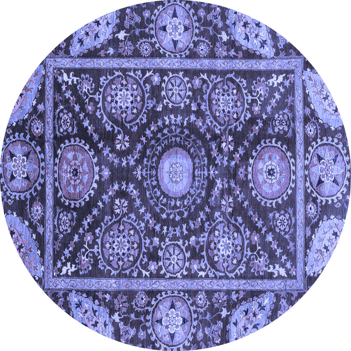 Round Machine Washable Oriental Blue Traditional Rug, wshabs3902blu