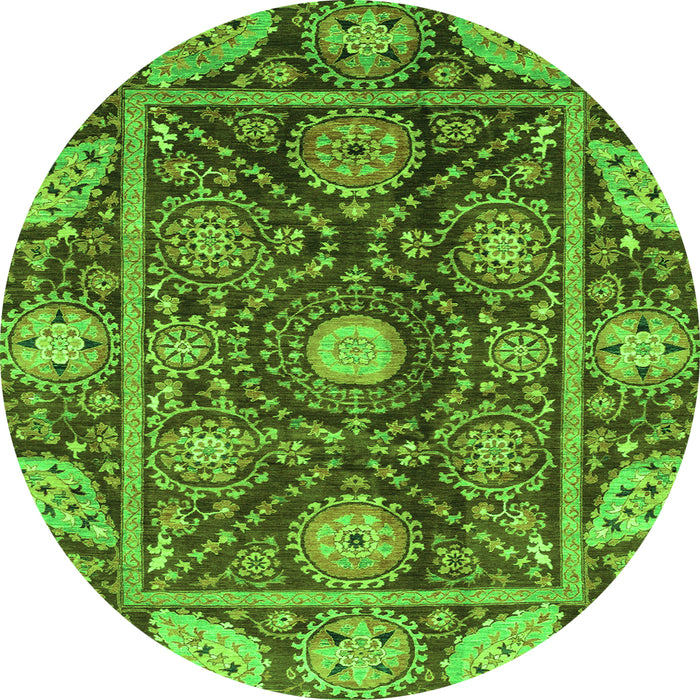 Round Oriental Green Traditional Rug, abs3902grn