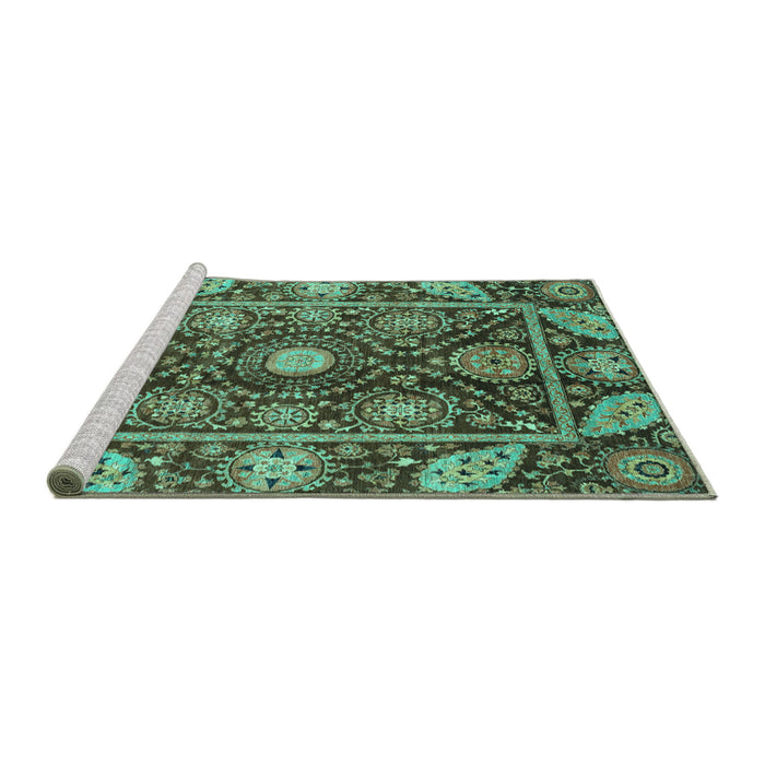 Sideview of Machine Washable Oriental Turquoise Traditional Area Rugs, wshabs3902turq