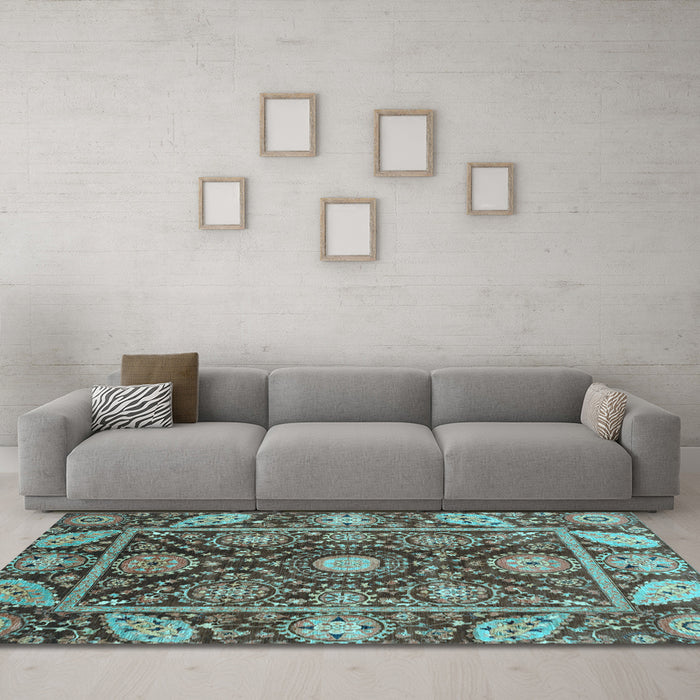 Machine Washable Oriental Light Blue Traditional Rug in a Living Room, wshabs3902lblu