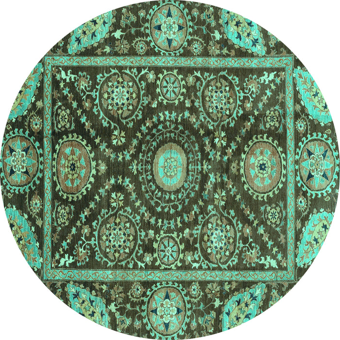 Round Oriental Turquoise Traditional Rug, abs3902turq