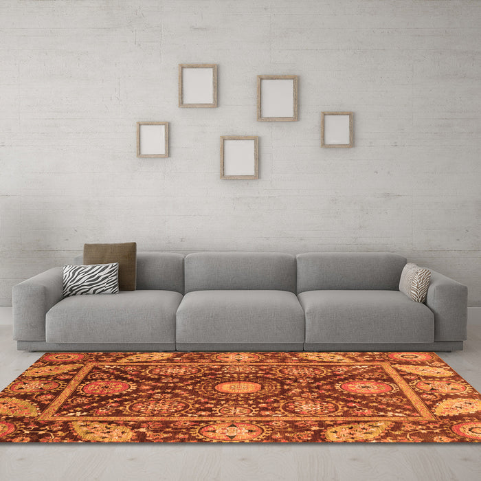 Machine Washable Oriental Orange Traditional Area Rugs in a Living Room, wshabs3902org