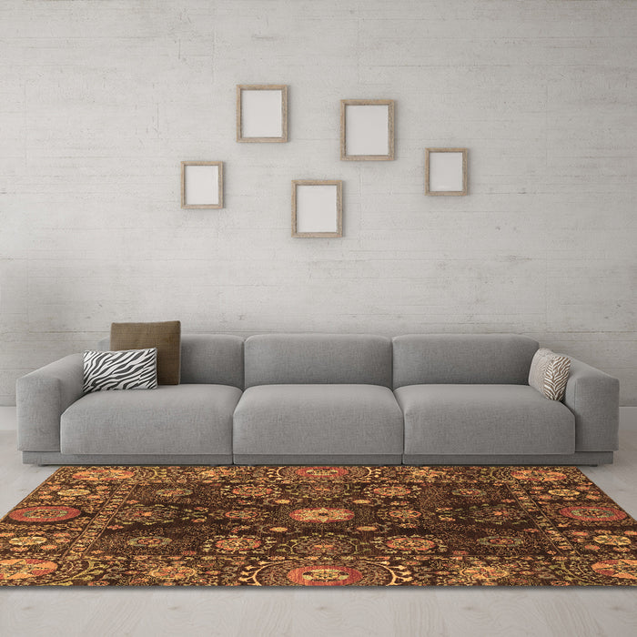 Machine Washable Abstract Brown Modern Rug in a Living Room,, wshabs3903brn
