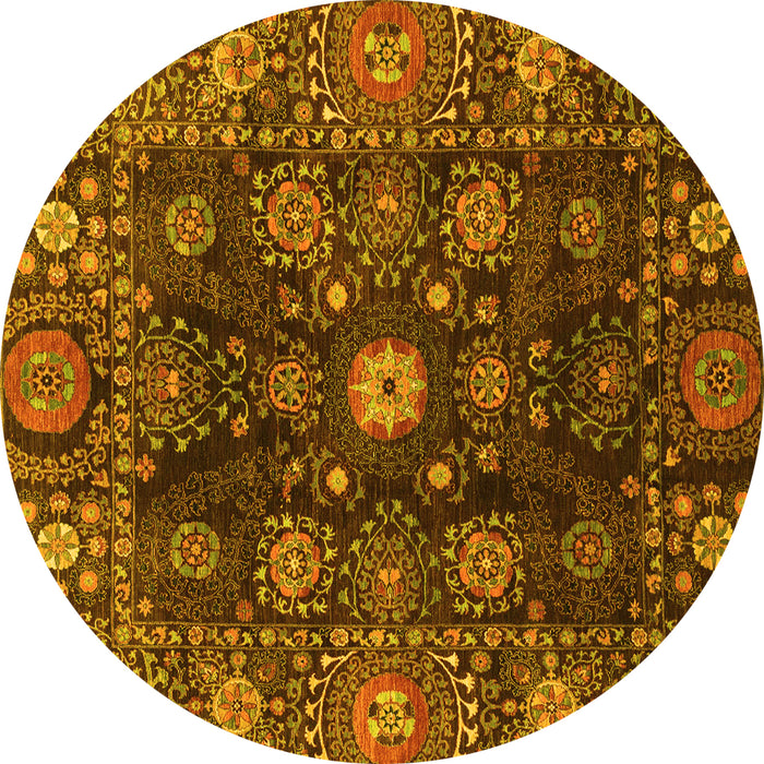 Round Abstract Yellow Modern Rug, abs3903yw