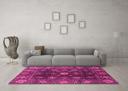 Machine Washable Abstract Pink Modern Rug in a Living Room, wshabs3903pnk
