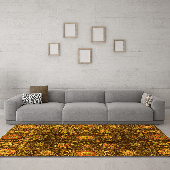 Machine Washable Abstract Yellow Modern Rug in a Living Room, wshabs3903yw