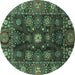 Round Machine Washable Abstract Turquoise Modern Area Rugs, wshabs3903turq