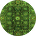 Round Machine Washable Abstract Green Modern Area Rugs, wshabs3903grn