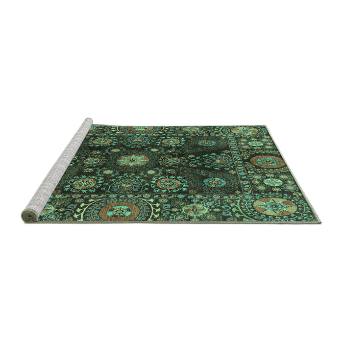 Sideview of Machine Washable Abstract Turquoise Modern Area Rugs, wshabs3903turq