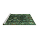 Sideview of Machine Washable Abstract Turquoise Modern Area Rugs, wshabs3903turq