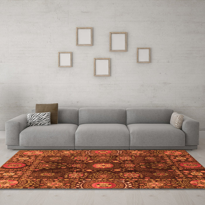 Machine Washable Abstract Orange Modern Area Rugs in a Living Room, wshabs3903org