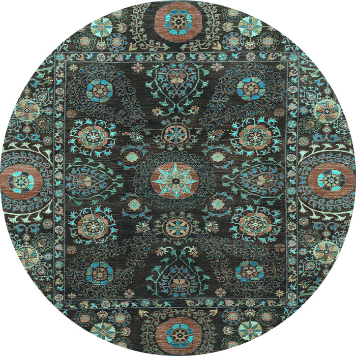 Round Machine Washable Abstract Light Blue Modern Rug, wshabs3903lblu