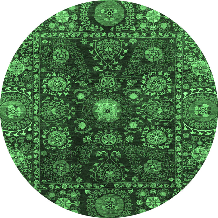 Round Abstract Emerald Green Modern Rug, abs3903emgrn
