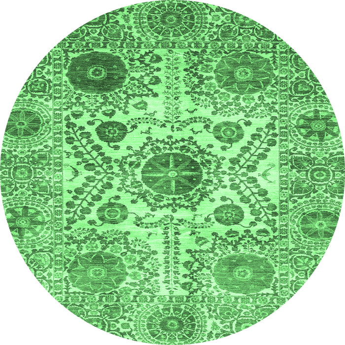 Round Machine Washable Abstract Emerald Green Modern Area Rugs, wshabs3904emgrn