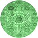 Round Machine Washable Abstract Emerald Green Modern Area Rugs, wshabs3904emgrn