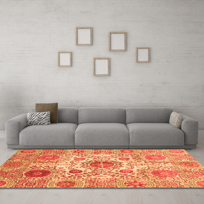 Machine Washable Abstract Orange Modern Area Rugs in a Living Room, wshabs3904org