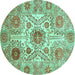 Round Abstract Turquoise Modern Rug, abs3904turq