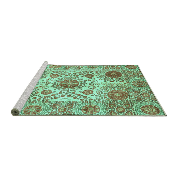 Sideview of Machine Washable Abstract Turquoise Modern Area Rugs, wshabs3904turq