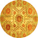 Round Machine Washable Abstract Yellow Modern Rug, wshabs3904yw