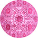 Round Machine Washable Abstract Pink Modern Rug, wshabs3904pnk