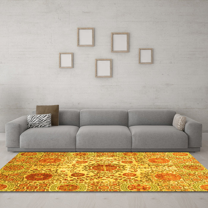 Machine Washable Abstract Yellow Modern Rug in a Living Room, wshabs3904yw