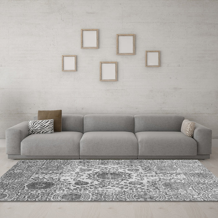 Machine Washable Abstract Gray Modern Rug in a Living Room,, wshabs3904gry