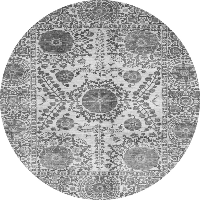 Round Machine Washable Abstract Gray Modern Rug, wshabs3904gry