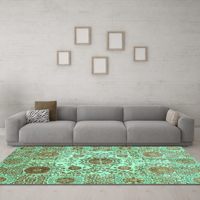 Machine Washable Abstract Turquoise Modern Area Rugs in a Living Room,, wshabs3904turq