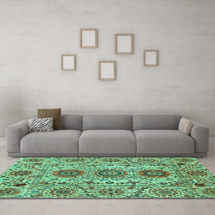 Machine Washable Abstract Turquoise Modern Area Rugs in a Living Room,, wshabs3905turq