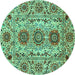 Round Machine Washable Abstract Turquoise Modern Area Rugs, wshabs3905turq