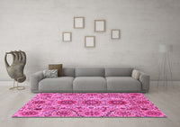 Machine Washable Abstract Pink Modern Rug, wshabs3905pnk