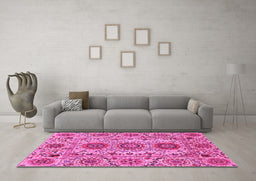 Machine Washable Abstract Pink Modern Rug in a Living Room, wshabs3905pnk