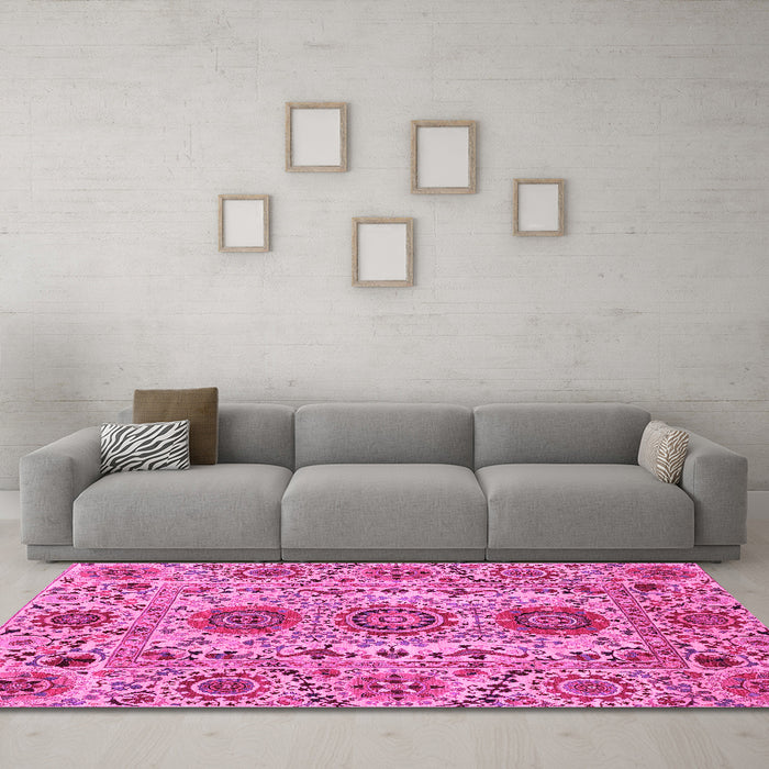 Machine Washable Abstract Pink Modern Rug in a Living Room, wshabs3905pnk