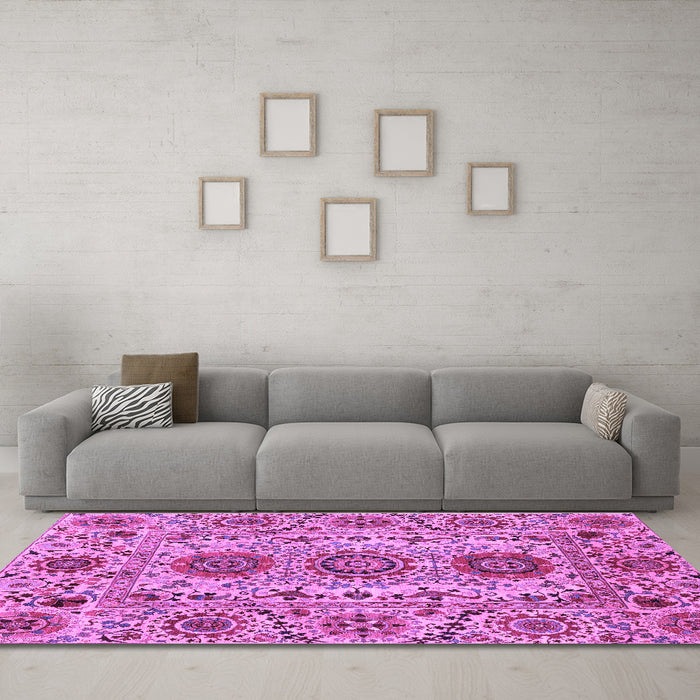 Machine Washable Abstract Purple Modern Area Rugs in a Living Room, wshabs3905pur