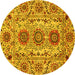 Round Abstract Yellow Modern Rug, abs3905yw