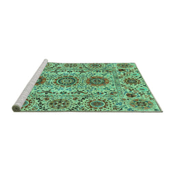Sideview of Machine Washable Abstract Turquoise Modern Area Rugs, wshabs3905turq