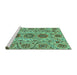 Sideview of Machine Washable Abstract Turquoise Modern Area Rugs, wshabs3905turq