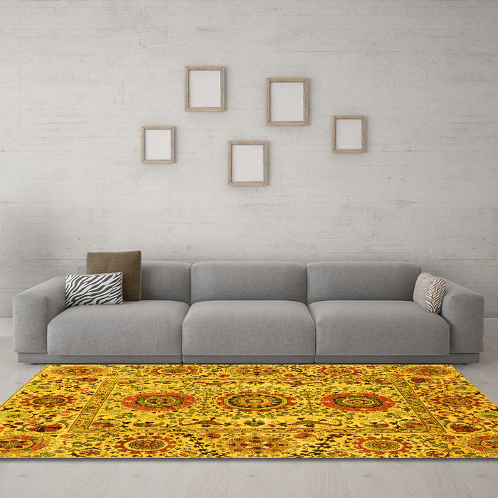 Machine Washable Abstract Yellow Modern Rug in a Living Room, wshabs3905yw