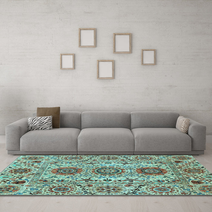 Machine Washable Abstract Light Blue Modern Rug in a Living Room, wshabs3905lblu