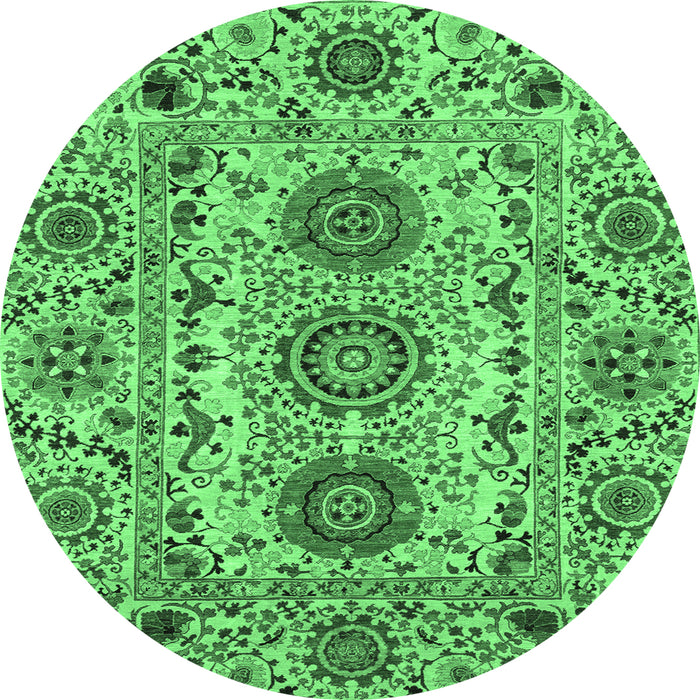 Round Machine Washable Abstract Emerald Green Modern Area Rugs, wshabs3905emgrn