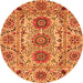 Round Machine Washable Abstract Orange Modern Area Rugs, wshabs3905org