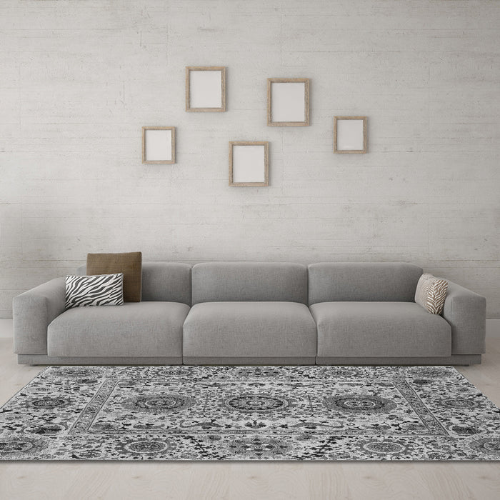 Machine Washable Abstract Gray Modern Rug in a Living Room,, wshabs3905gry