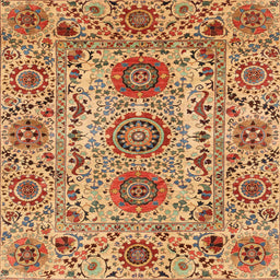 Square Machine Washable Abstract Orange Rug, wshabs3905