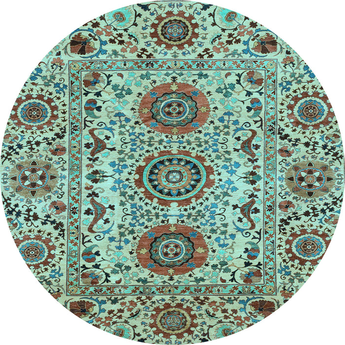Round Machine Washable Abstract Light Blue Modern Rug, wshabs3905lblu