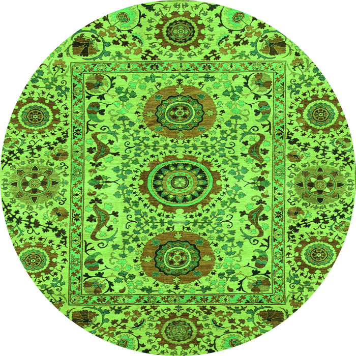 Round Machine Washable Abstract Green Modern Area Rugs, wshabs3905grn