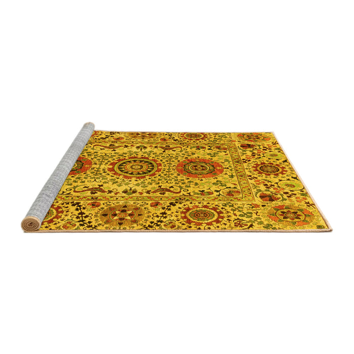 Sideview of Machine Washable Abstract Yellow Modern Rug, wshabs3905yw